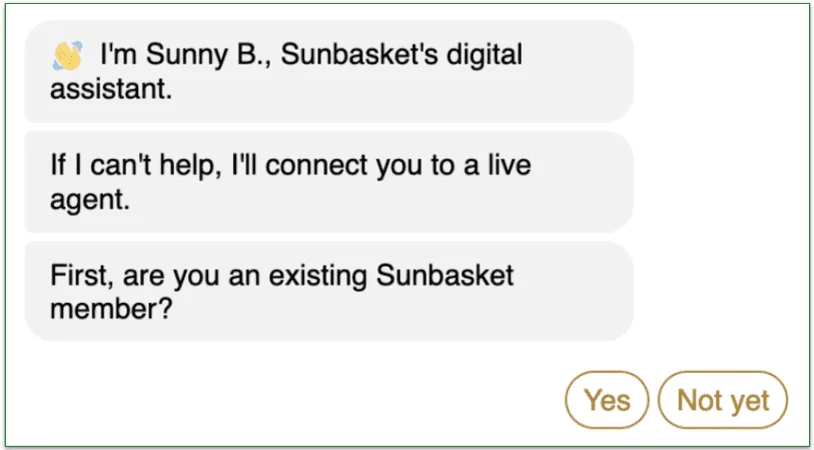 a screenshot of Sunbasket's automated chatbot, Sunny B.