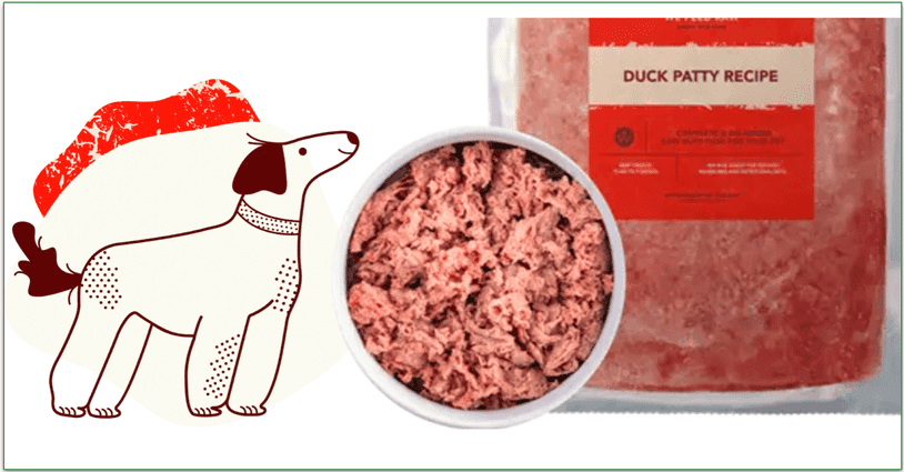 We Feed Raw's Duck Patty recipe in a dish and in the packaging
