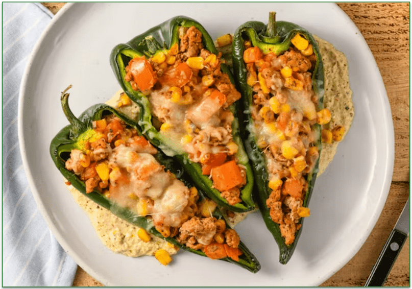 Home Chef's Sofrito Turkey Stuffed Peppers with Corn and Mozzarella