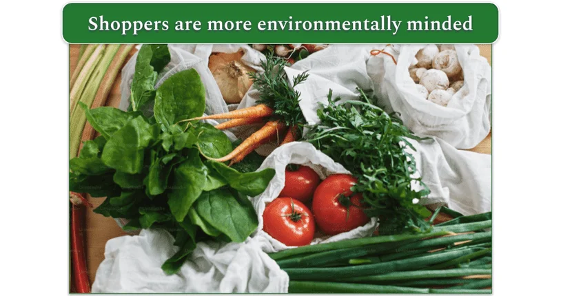 Vegetables in reusable cloth bags