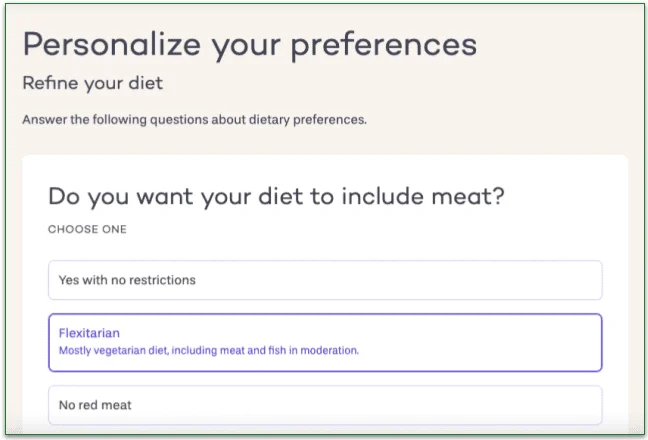 PlateJoy Sign up helps you customize your diet