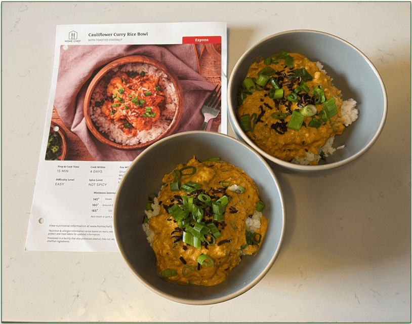 2 bowls of Home Chef’s Cauliflower Curry Rice Bowl