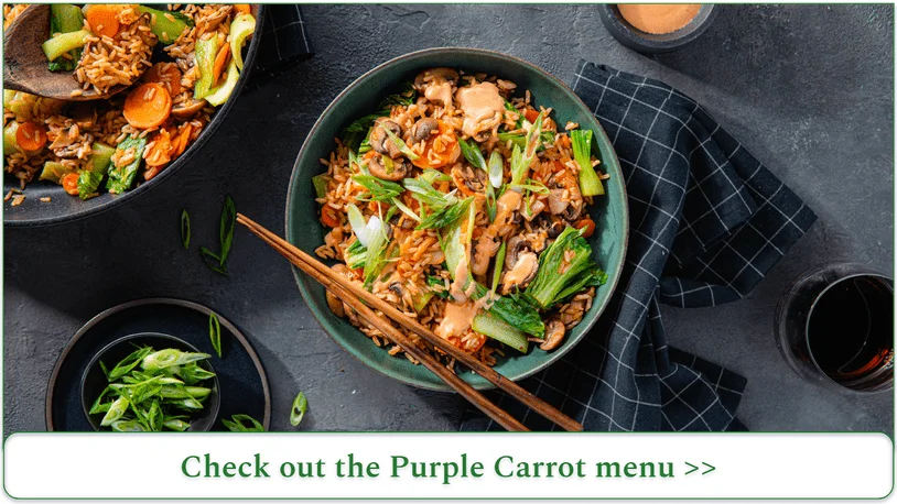 Purple Carrot's Kimchi Mushroom Fried Rice with Bok Choy & Sriracha Aioli