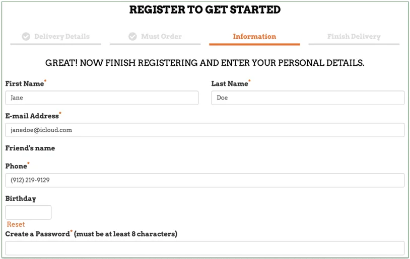 Enter your personal information and choose a password