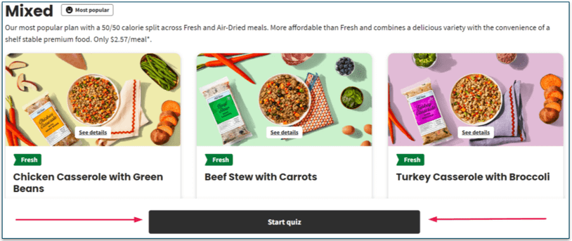 The personalization quiz is quick to complete