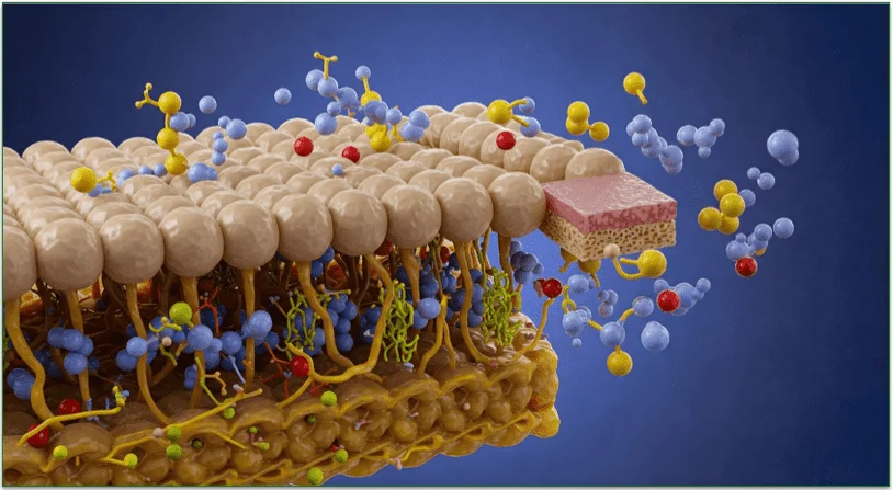 A model of the phospholipid bilayer, showcasing a cell membrane.