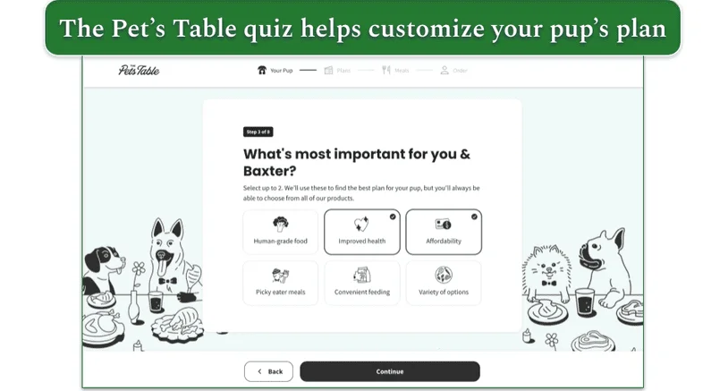 Screenshot of The Pets Table quiz step 3