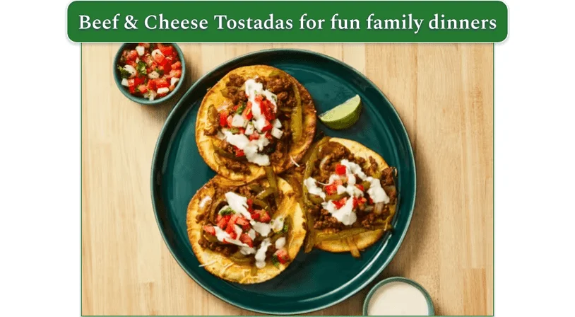 Shredded Chuck Roast & Cheese Tostadas on a plate, as presented on HelloFresh