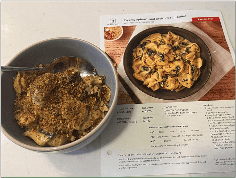 Home Chef’s Creamy Spinach and Artichoke Tortellini