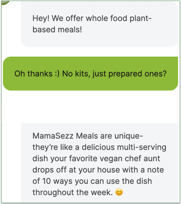 A brief chat interaction with customer service
