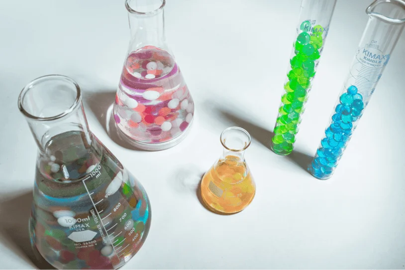 A variety of chemistry containers filled with artificial preservatives.
