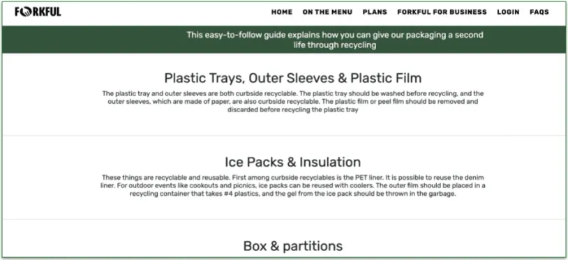 screengrab of forkful's recycling page