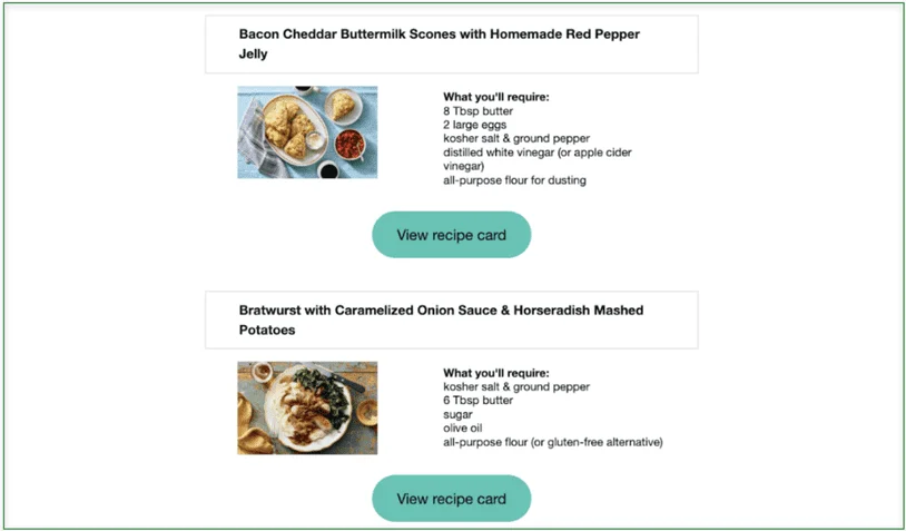 Screenshot of a list of pantry ingredients needed for recipes with links to the recipe cards
