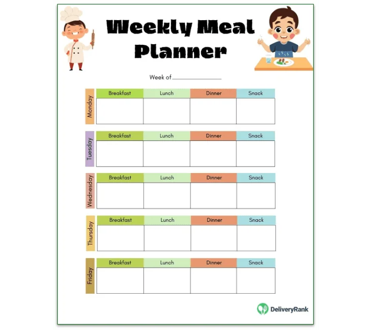 Template of a simple weekly meal planner