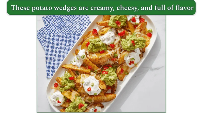the Loaded Baked Potato Wedges with Avocado & Cheddar Cheese from blue apron
