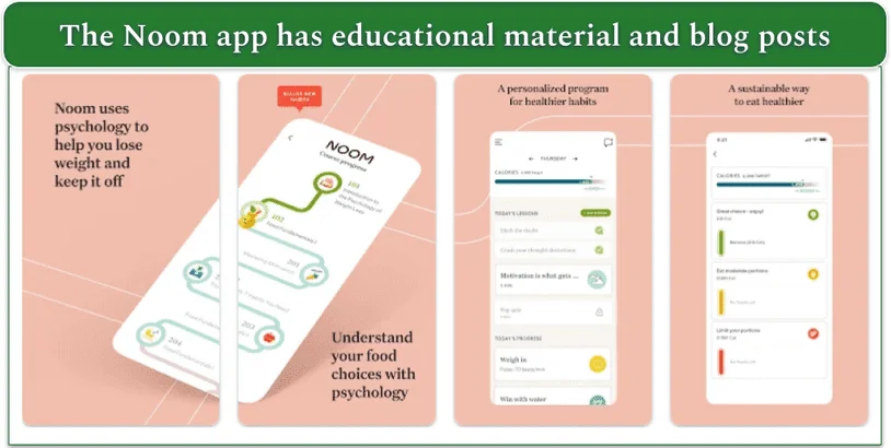 Screen captures from the Noom app