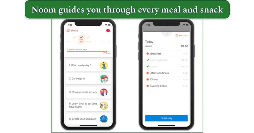 Screenshots of a Noom schedule