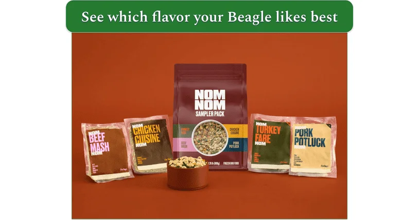 Packed dog meals with various flavours