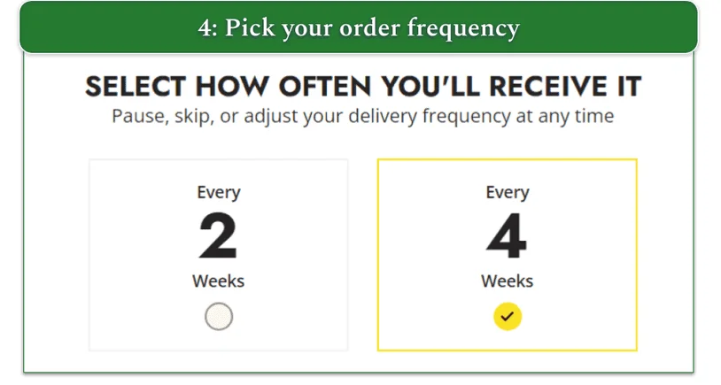 Screenshot of delivery frequency during signup