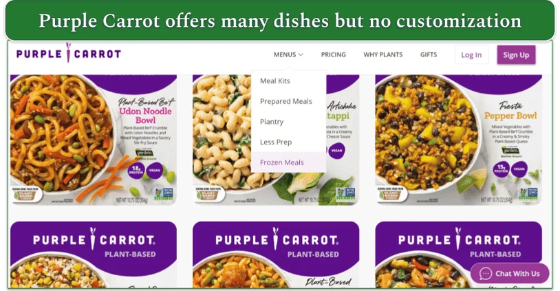 Purple Carrot's menu options