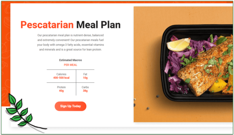 Description of the Pescatarian Meal Plan and macros per meal