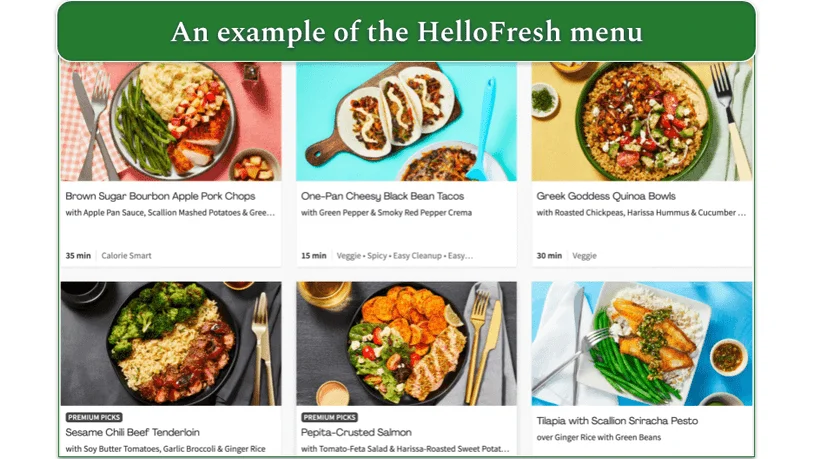 Recipes from HelloFresh's weekly menu of meal kits