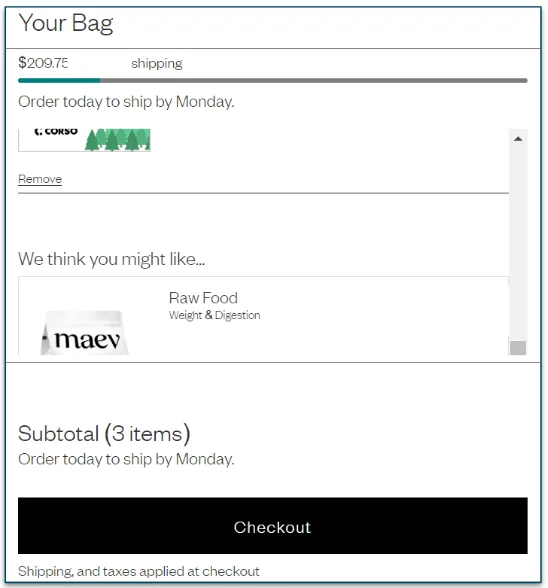 Maev shopping cart overview