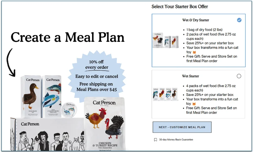 The select your starter box screen on Cat Person