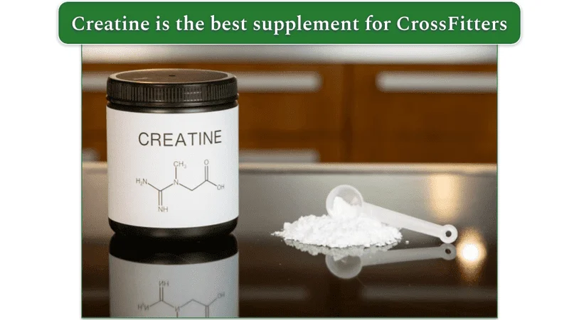 image showing a bottle with creatine and some white powder in a heap next to it with measuring spoon