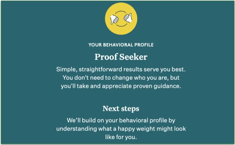 A screenshot of Noom's Behavior Change questionnaire 