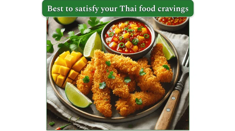 A plate of crispy chicken tenders next to a bowl of chili sauce