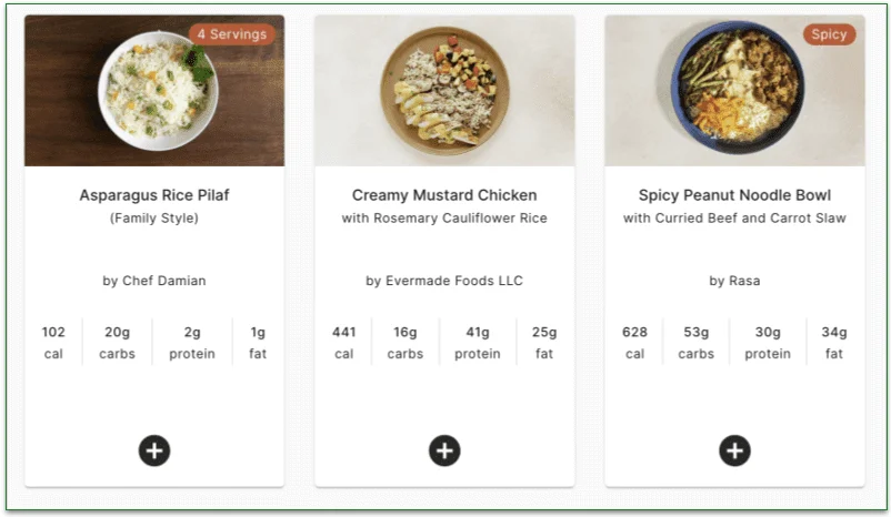 Screenshot of meals offered to northern New Jersey