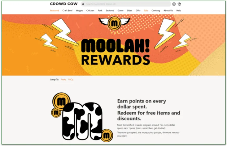  Crowd Cow's Moolah Rewards page
