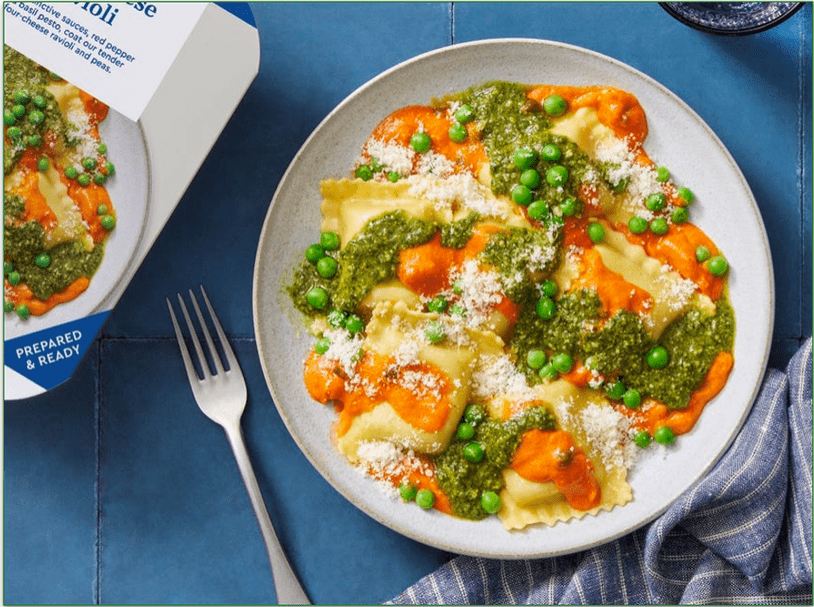 a screenshot of a plate of four-cheese ravioli from blue apron