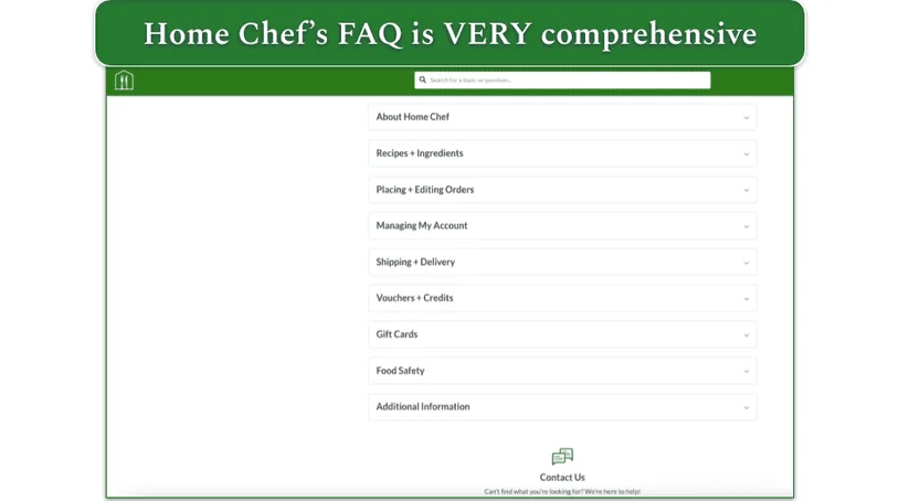 Screenshot of Home Chef's FAQ