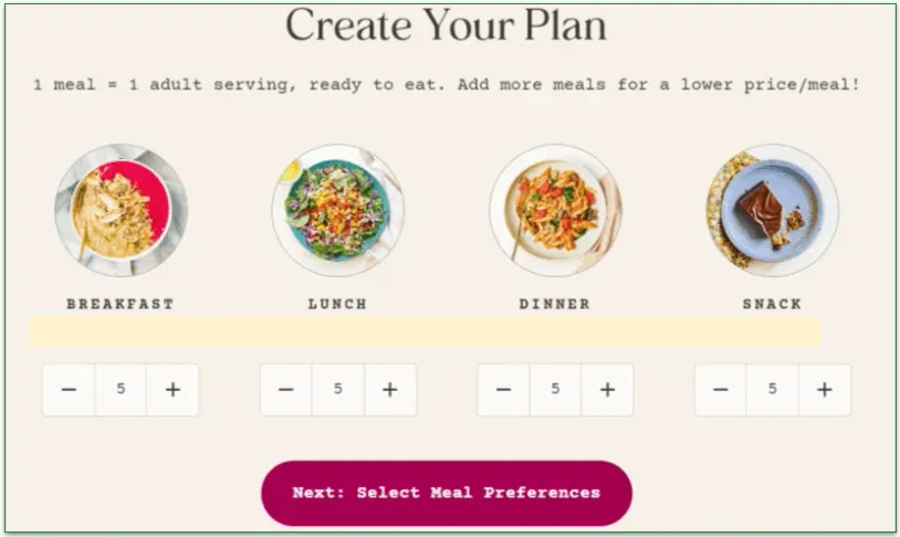 Thistle's meal plan setup for East Coast residents