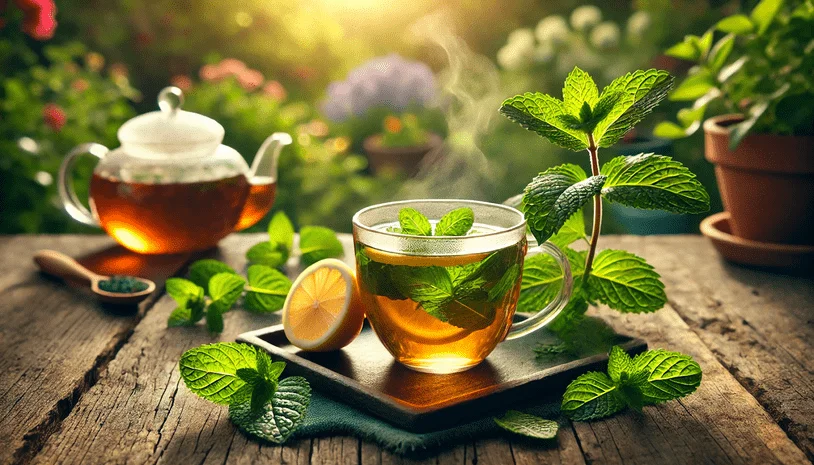 Image showing a cup of mint tea on a garden table