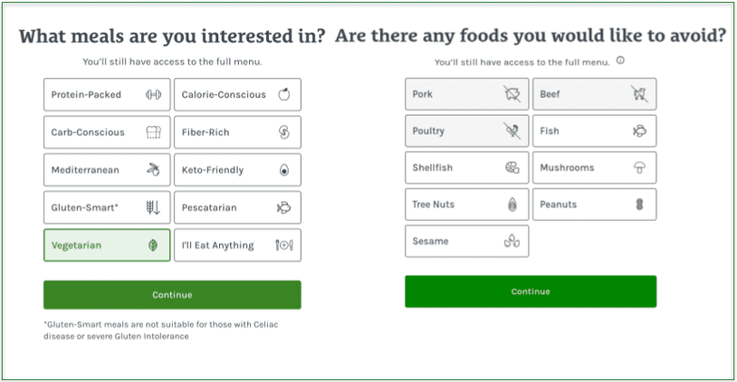 2: Select preferences and foods to avoid
