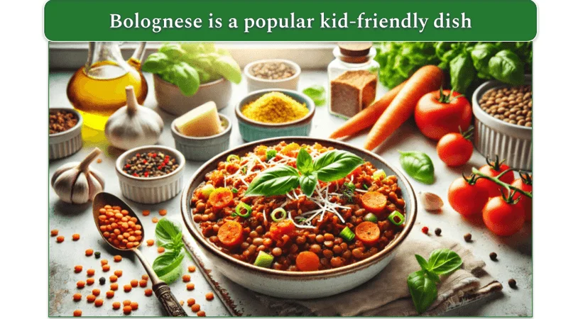 Lentil bolognese served in a dish