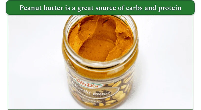 An open jar of peanut butter.