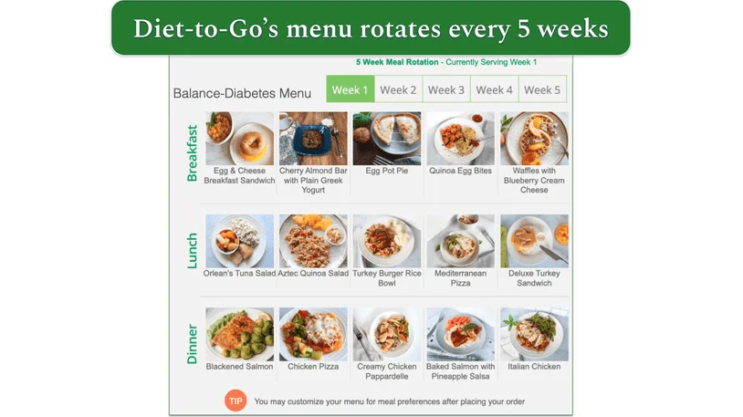 screenshot of Diet-to-Go's menu