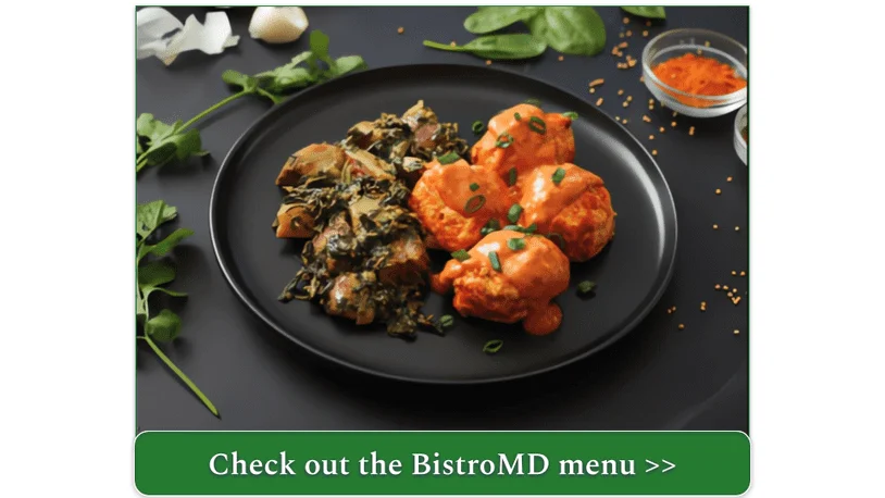 a screenshot of the Chicken Tikka Masala Meatballs from BistroMD