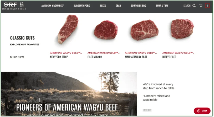 Snake River Farms' menu