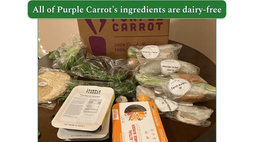 Unpackaged Purple Carrot box and contents