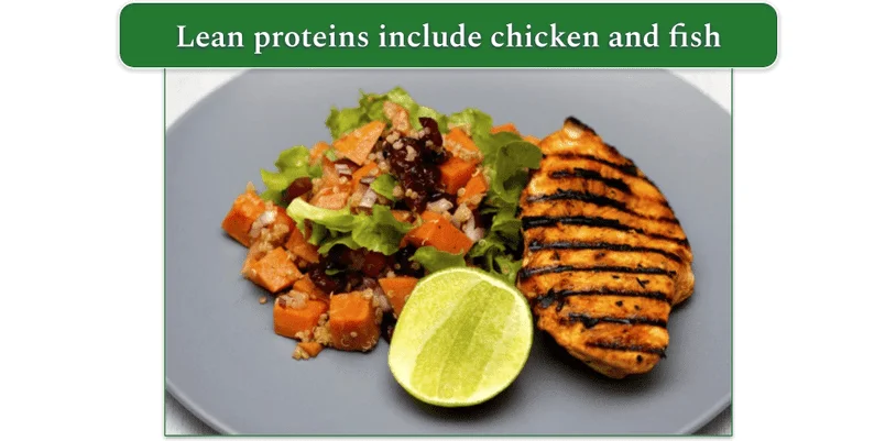 Grilled chicken with a butternut squash and quinoa salad and greens