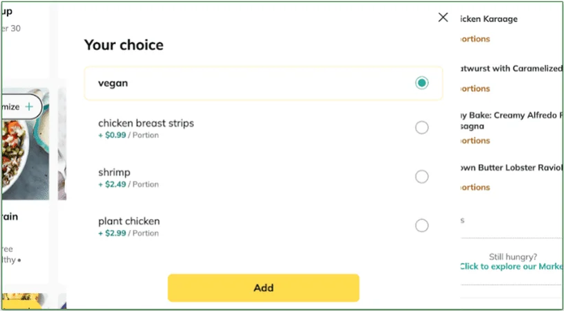screenshot of Marley Spoon's swaps