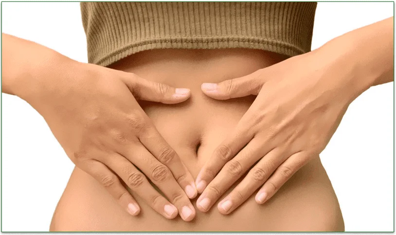 Hands places on stomach