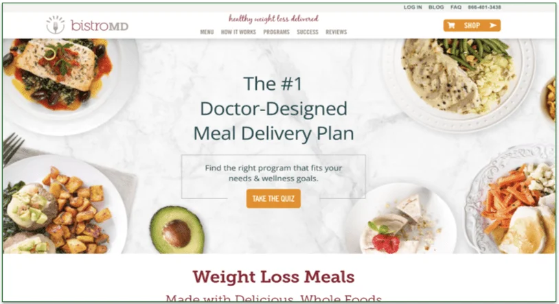 Screenshot of BistroMD's homepage