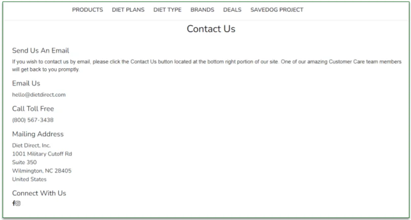 Wonderslim's Contact Us page