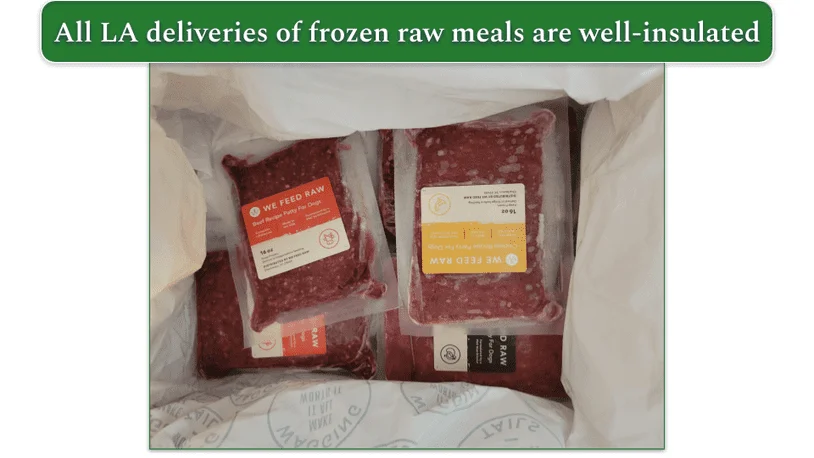 Open We Feed Raw delivery box with frozen packs
